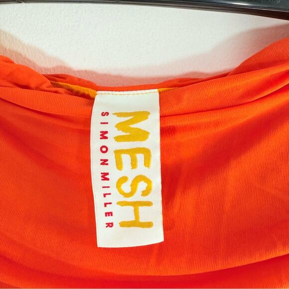 Simon Miller Mesh Jota Orange Yellow Strapless Ruched Midi Dress Size Small - Picture 10 of 15